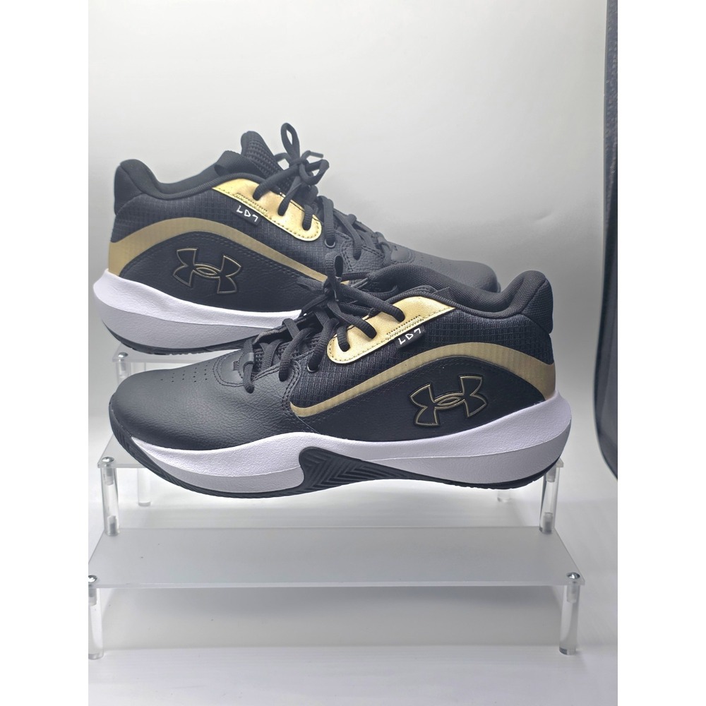 Under Armour UA Lockdown 7 Shoes Mens 8.5 Black Gold Basketball Sneakers